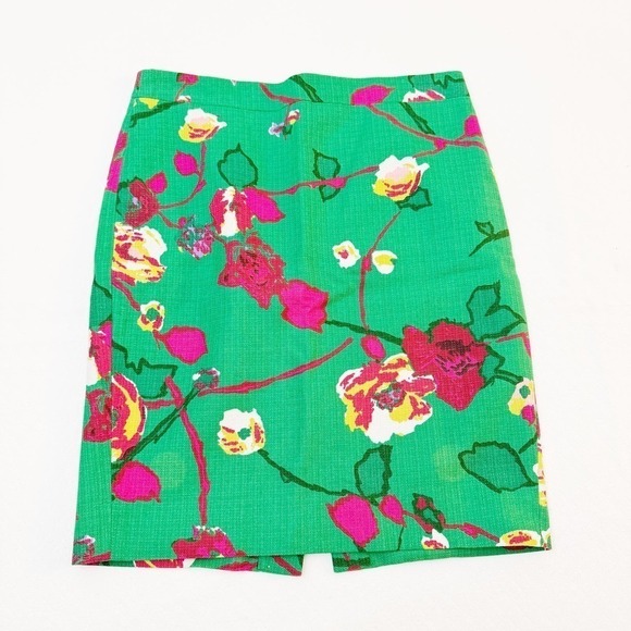 J. Crew Flower Patterned Pencil Skirt Green Multi SZ4 - Picture 1 of 6